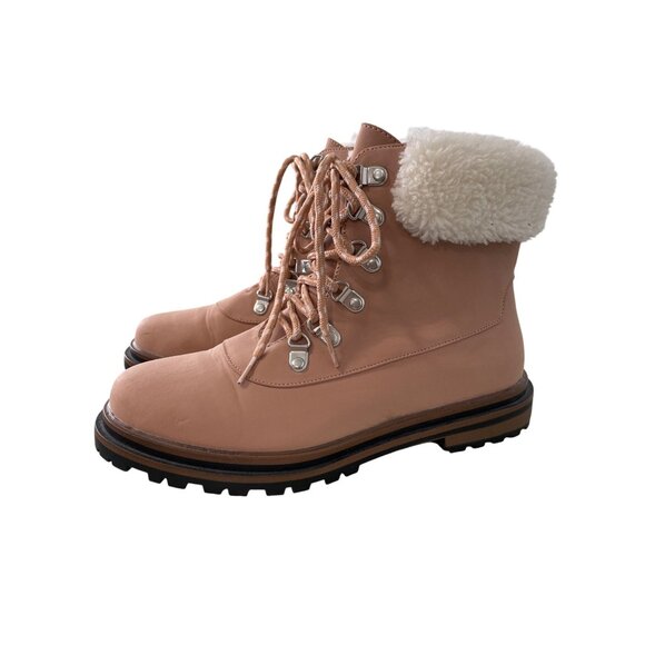 torrid Shoes - Torrid Shearling Hiker Ankle Bootie Size 7.5 Lace Up Almond Toe Shoes Blush Pink